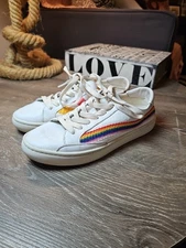 Soludos Original Ibiza Rainbow Wave Leather Lace up Sneaker White Size 7