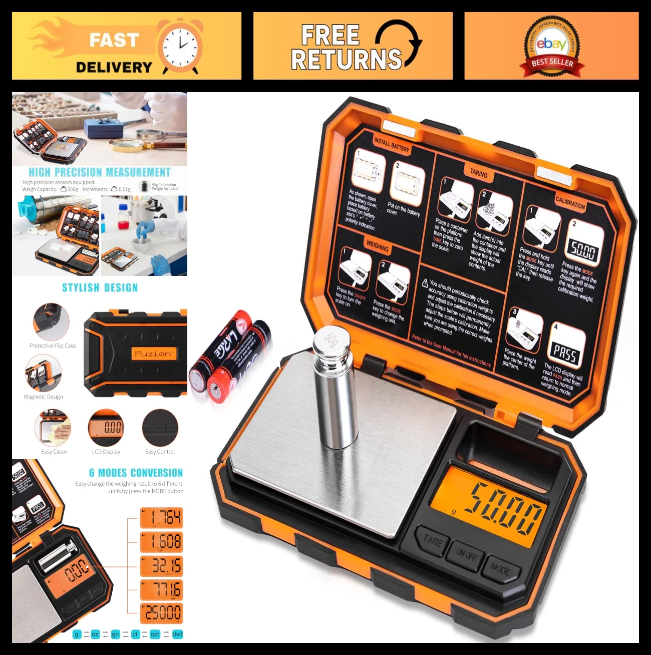 Digital Pocket Scale 500g x 0.01g Mini Scale with LCD Display, Tare Function for