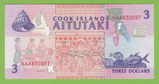 COOK ISLANDS - $3 Dollars Special Banknote AITUTAKI - Pick#7a - 1992 UNC - LOOK!