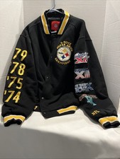 Vintage Men  s L/G Pittsburgh Steelers 4x Super Bowl Champions Jacket NFL Rare Bk