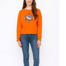 Anthropologie Odd Molly Orange Crewneck “Sovereign” Embroidered Sweatshirt Sz M