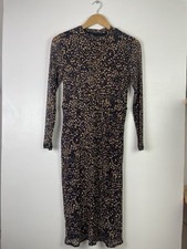 Mint Velvet Navy Blue Spot Print Bodycon Long Sleeve Midi Dress - UK 8