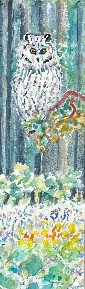 Waldohreule 6x20 Lesezeichen Eulen Vögel Blumen Natur Wald Aquarell B. Krause - Bild 1 von 1