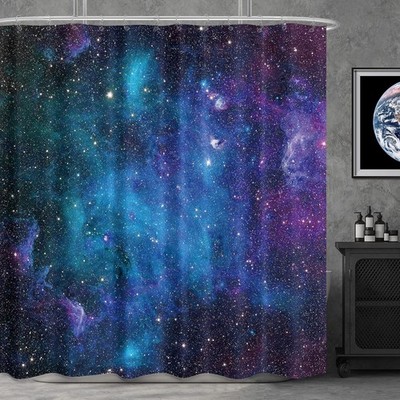 Extra Long Galaxy Outer Space Shower Curtain 72Wx84H Inch Universe Planets