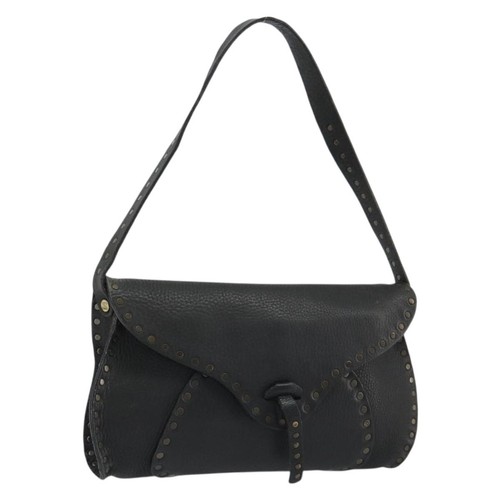 CELINE Shoulder Bag Leather Black Auth 188867V