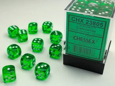 Translucent 12mm d6 Green/white Dice Block  (36 dice) | deutsch | Chessex