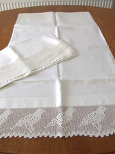 1 Pair of Vintage White Linen Pillow Cases with Hand Crochet Trim.