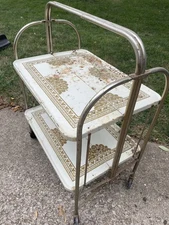 Vintage MCM Karoff Fold & Roll Convertable Bar Cart/Table Metal