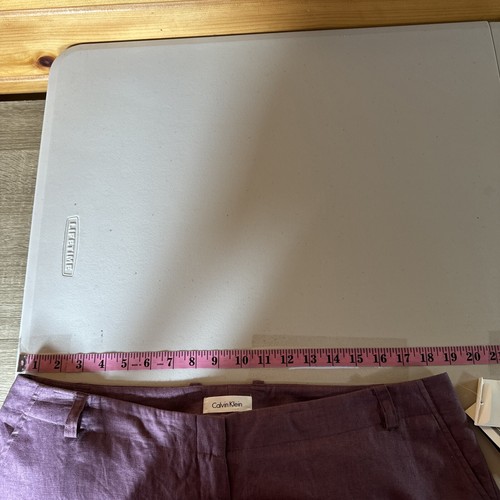 Calvin Klein Pants Womens 16 Straight Leg Cuffed Mid Rise Plum 100% Linen NWT - Picture 10 of 15