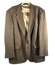 Lands End Mens Blazer 46R Brown Lambs Wool Herringbone Pocket Sport Jacket Lined