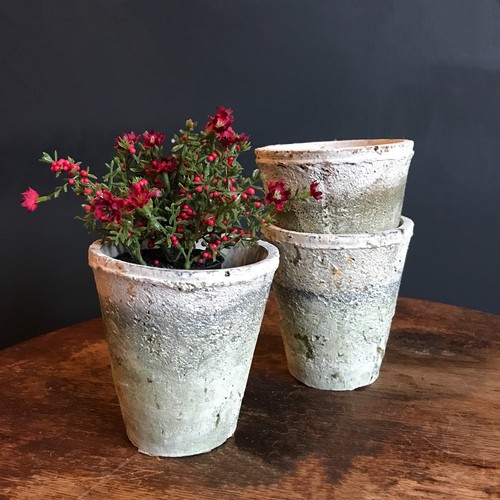 3 x Aged White Stone Plant Pots Rustic Moss Effect Pot Covers