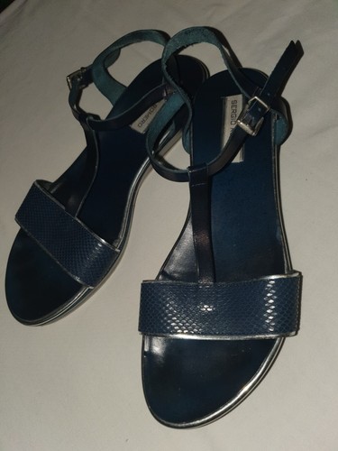 Sergio Romero Wedge Sandals, Genuine Leather, Navy Blue - size 8AU, 39 EU - Picture 3 of 7