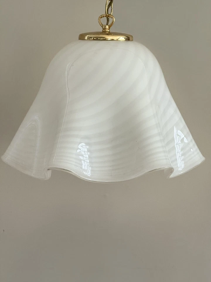 МУРАНСКАЯ итальянская белая полосатая стеклянная подвеска люстра потолочный свет Италия - Изображение 2 из 4