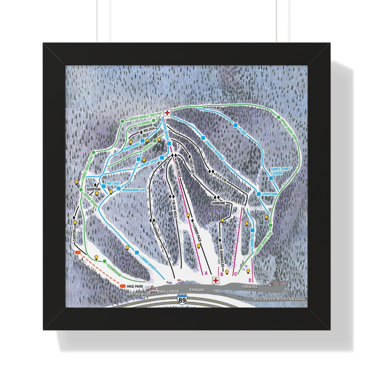 Whaleback Mountain NH Trail Map Framed Poster New Hampshire Ski