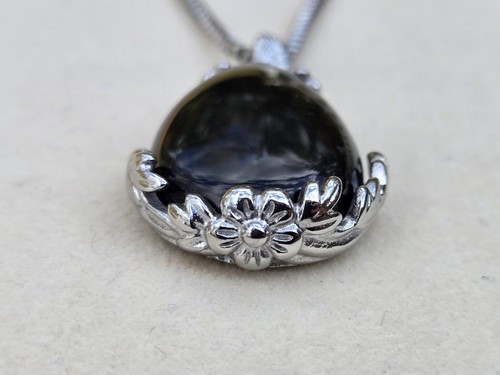 Large Black Obsidian Teardrop Pendant in 316 Stainless Steel, 55.0 ctw 20 Inches - Picture 4 of 8