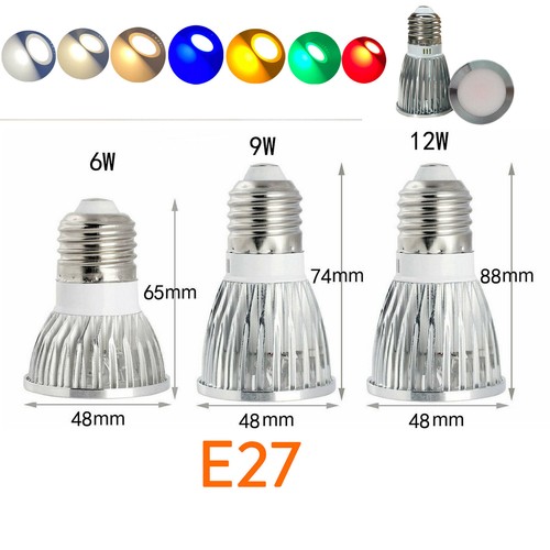 6Pcs Led Cob Spotlight 6W 9W 12W E27 Dimmable Led Bulb Red Blue 120 Degree Beam - Picture 14 of 16