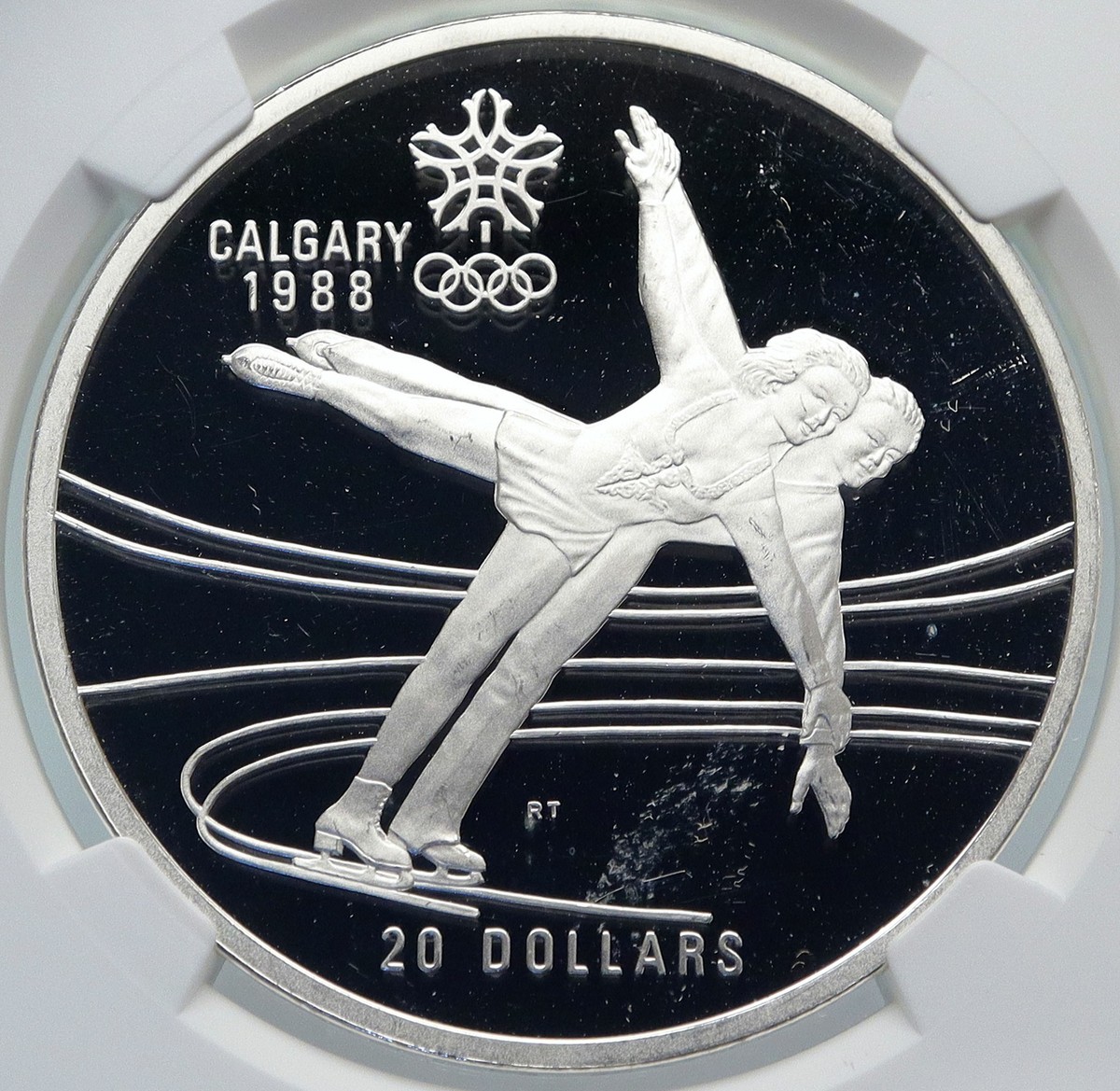1988Calgary Olympic Winter Games 純銀記念コイン 1987 CANADA 1988 CALGARY OLYMPICS Ice Skating Proof Silver