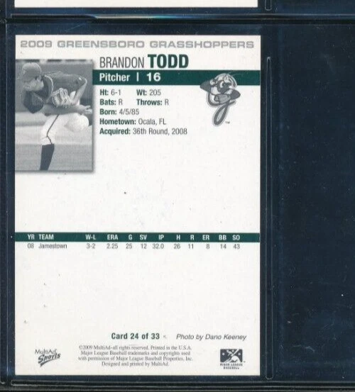 2009 Multi-ad #24 Brandon Todd Greensboro Grasshoppers Signed Autograph (DR8) - Image 2 of 2
