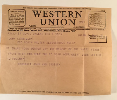 Western Union Telegram Wire Paper Document VINTAGE 1934