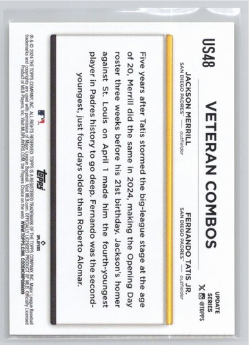 2024 Topps Update #US48 Young & Hungry Merrill / Tatis Jr. Yellow Padres - Picture 2 of 2