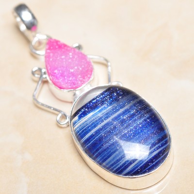 Pendentif En Verre Dichroïque Et Argent 925 - Fait Main - Longueur 2 Pouces
