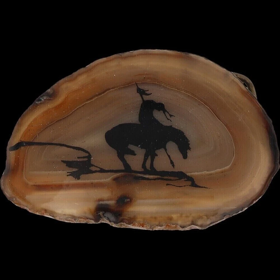 Hebilla de cinturón vintage de vaquero occidental caballo nativo americano Agate End Trail años 80 Foto 3 de 4