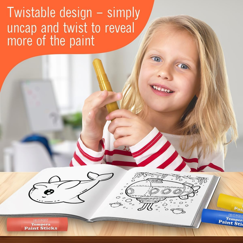 Tempera Paint Sticks, 24 Washable Paint Sticks with 50 Page Coloring Book  - Picture 3 of 12