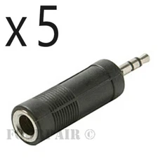5 Pack Lot 3.5mm 1/8" Stereo Male Plug to 1/4" 6.35mm Female Jack Audio Adapter
