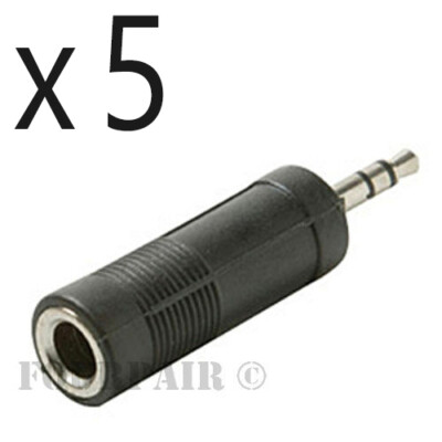 5 Pack Lot 3.5mm 1/8'' Stereo Male Plug to 1/4'' 6.35mm Female Jack Audio Adapter