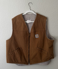 Vintage Carhartt Vest Beige Sherpa Lined Workwear Duck Canvas - Mens XXL