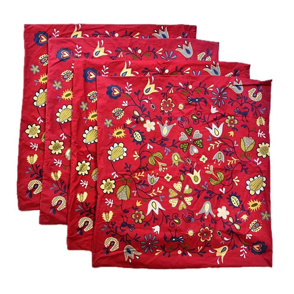 Funda de Almohada IKEA Ellen Blomma 25x25 Rojo Floral Arte Popular Pájaros (Cantidad 4 Disponibles) Foto 2 de 4