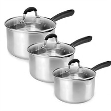 Saucepans Stainless Steel x3 Boiling Pan Induction Ceramic Gas Electric Hobs M&W