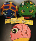 Lot of 3, Blue Turtle, Pink Fish, Green Frog Foam Flying Water Disc Pool Toy 7"