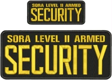 SORA LEVEL 2 ARMED SECURITY EMB PATCH 4X10 N 2X5 VELCR@ ON BACK GOLD ON BLACK