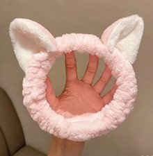 PLUSH Cat Ears Soft Fleece Spa Hair Band Wrap Headband Make Up Facial Yoga