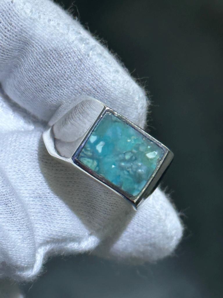 Sterling Silver Blue Turquoise Rectangular Cut Me… - image 3