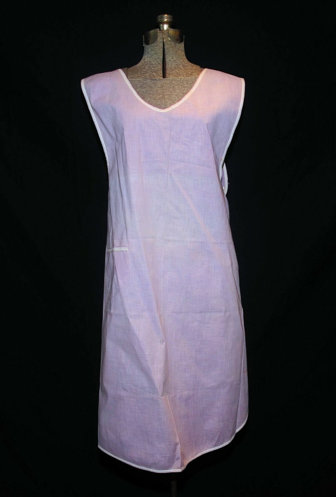 VTG 60's Lavender Check Long Smock Cotton Apron 2Button Back Styling w
