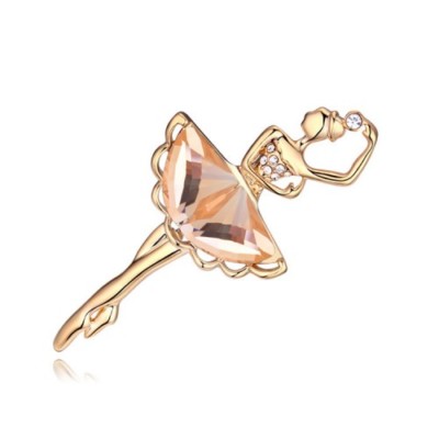 LOVELY 18K ROSE GOLD PLATED AND GENUINE CZ & AUSTRIAN CRYSTAL BALLERINA BROOCH