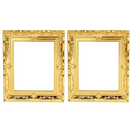 2 Pcs Toys Golden Frame Retro Picture Miniature House Ornament Vintage