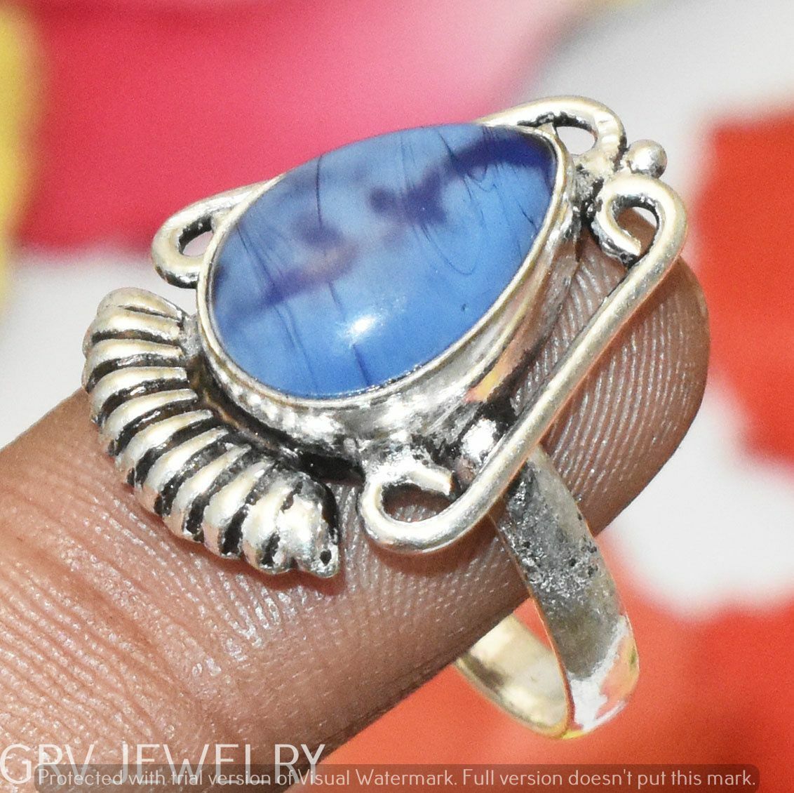 Blue Onyx Gemstone Ring 925 Sterling Silver Overlay Us Size