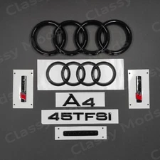Audi A4 B9 Emblem Badges SET Front & Rear Gloss Black 2017-2023