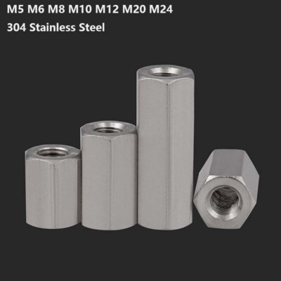 Hexagon Connector Rod Stud Long Nut Stainless Steel M5 - M24 Hex Connection Nuts