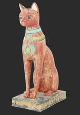 PHARAONISCHE ALTÄGYPTISCHE HANDARBEIT Statue Katze Bastet mit Hieroglyphen Sy...