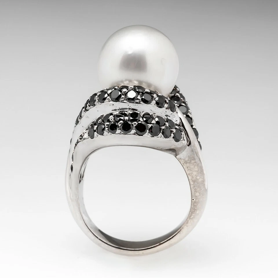 Anillo Cultivado Mar del Sur (13 mm) Perla y Ónix Negro Ocasión Cóctel Plata 925 Foto 4 de 4