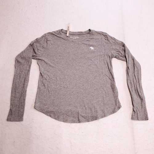 Abercrombie Kids Casual Long Sleeve T-Shirt Youth Boys Size 11/12 Gray White - Picture 2 of 8