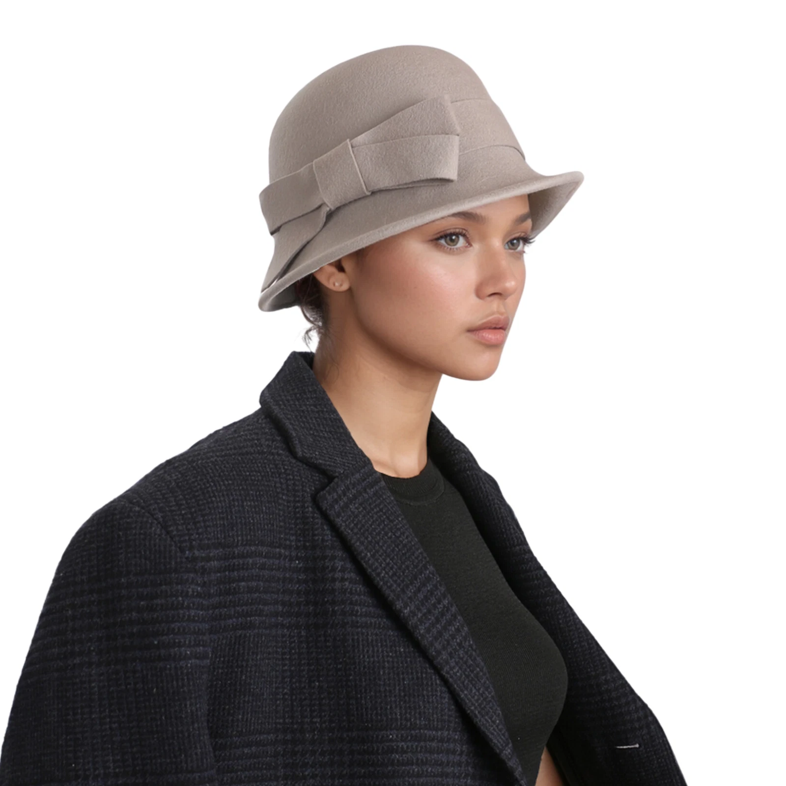 Women's Bow Winter Wool Cloche Bucket Hat, Soft Warm Cloche Bucket Hat For Women