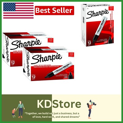 Chisel Tip King Size Permanent Markers - 24 Black Ink Markers for Precision
