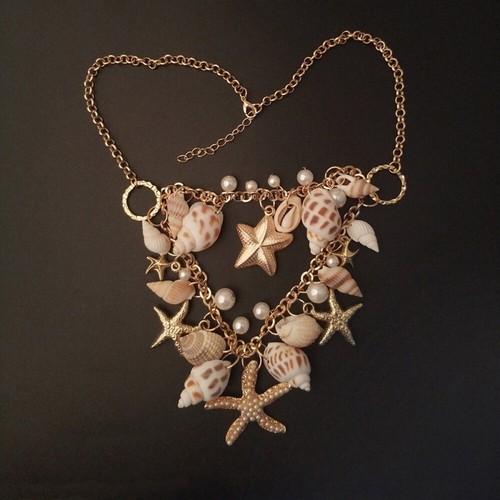 Vintage Mermaid Necklace Seashell Pearl Pendant Statement Women Jewelry Sets US - Picture 6 of 10