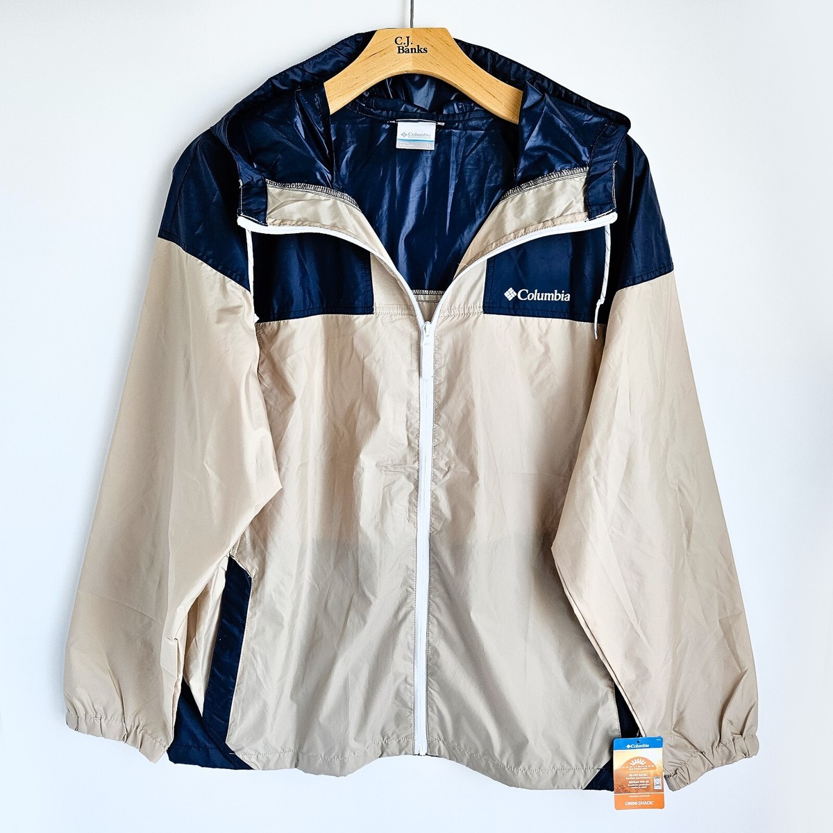 Columbia Flash Challenger Windbreaker Hooded Jacket Mens XL Tan