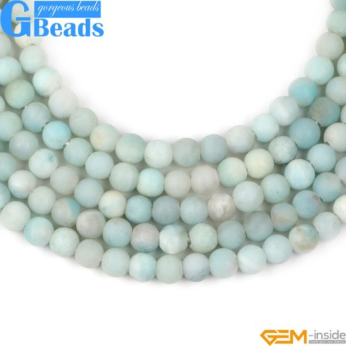Cuentas de piedra amazonita azul redondo mate para hacer joyas hilo 15" agujero grande - Imagen 10 de 23